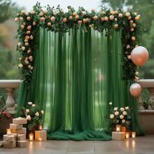 Romantic Moss Green Polyester Mesh Wedding Backdrop Curtain - Party Transparent Curtain, Suitable For Wedding, Birthday, Bachelorette Party, Anniversary, Thanksgiving, Stage Decoration, Etc. - No Feathers, No Power Supply - Indoor & Outdoor Use, Perfect For Thanksgiving
