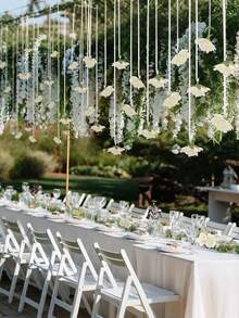 20pcs White Roses + 1 Roll 500cm Transparent Rope, Hanging Red Roses Wedding Decoration, Artificial Silk Flowers - Suitable For Wedding Arch, Baby Shower, Bridal Shower, Bouquets, Party Center Decor And Ceiling Decor - Perfect Gift For Wedding Planner And DIY Enthusiasts, Birthday, Graduation, Ideal For DIY Wedding Decoration, Bridal Shower, Wedding Bouquets, Party Center Decor, Ceiling Decor And Valentine's Day - White - View 2