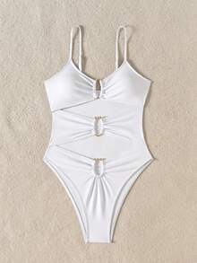 Solid Color Sexy Knit Fabric Circular Cutout Open Back Beachwear