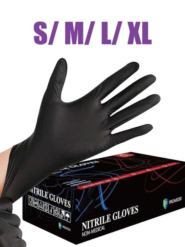 Guantes desechables de nitrilo negro sin polvo, disponibles en tallas S, M, L y XL (libres de látex, libres de alérgenos, adecuados para cocinas, baños, inodoros, salas de estar, etc.), proveedor de artículos de cocina, baño, hogar y artículos del hogar (sin caja de embalaje)
