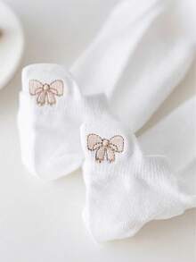 5 Pairs Women Cute Sweet Butterfly Pattern Minimalist White Ankle Socks, Suitable For Daily Wear - White - View 4