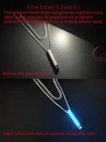 1pc Fashionable And Popular Men Double Layer Luminous Men's Stainless Steel Charm Necklace Three-Dimensional Column Pendant Inlaid Zirconia Glow In The Dark Minimalist Decoration Hip-Hop Style Birth Year For Jewelry Gift And For A Stylish Look