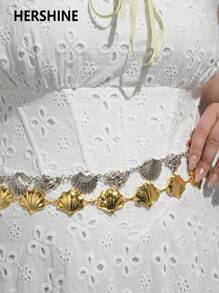 Hershine 2 Stück elegante Bauchkette aus Zinklegierung mit Muschelkette, vielseitiges Accessoire, passend zu Kleid, Rock, Jeans, geeignet für Arbeit, Urlaub, täglichen Weg, Treffen mit Freunden, Party, Hochzeit Sommer