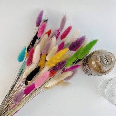 120/60 piezas Decoración navideña de hierba de pampa natural y colorida, flores secas de cola de conejo, estilo bohemio para decoración del hogar, decoración de otoño