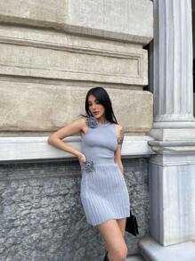Conjunto de mujer, unicolor casual elegante acanalado