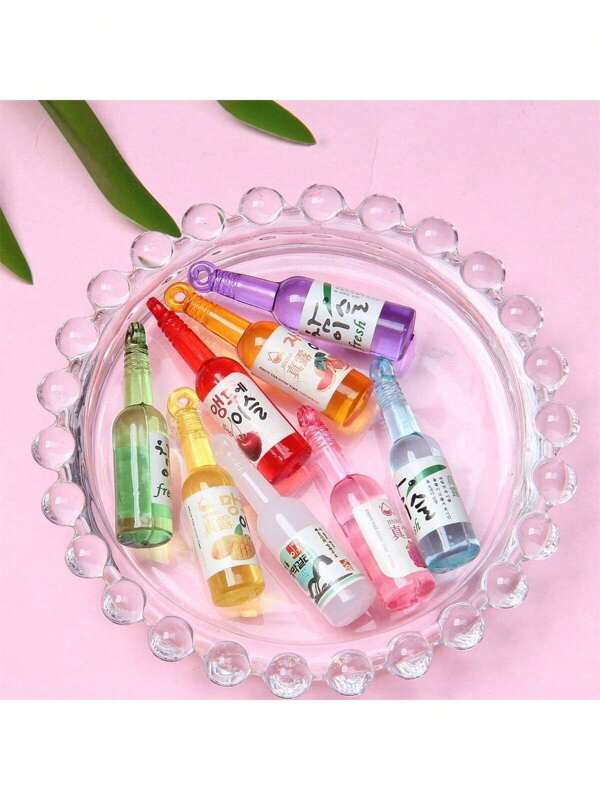 10pcs Miniature Resin Pendant Charms - 40mm Transparent Drink And Wine Bottle Ornaments With Colorful Caps, Great For DIY Jewelry Making, Bracelet, Necklace, Earrings, Keychain Accessories