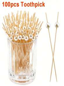 100 Stücke/Set 12cm Bambuspicker, Appetizer Spieße für Getränke, Desserts, Hochzeitsparty Dekorationen, künstliche Perle Mini Lebensmittel Picker