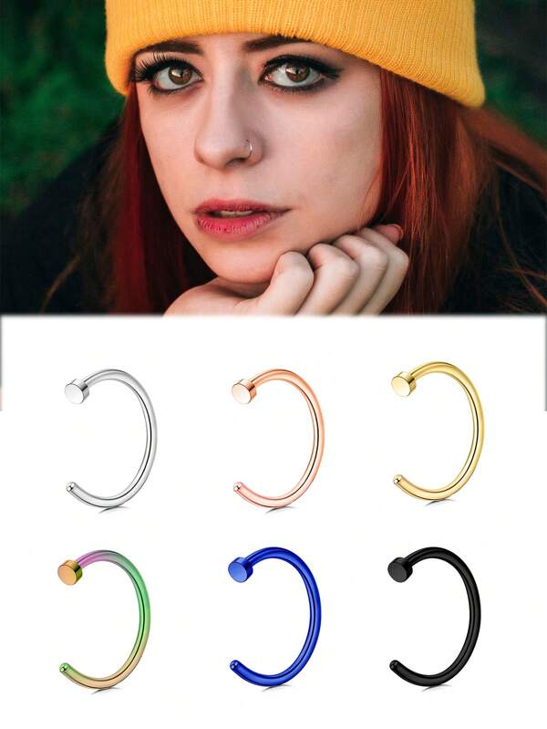 6pcs Popular European And American Fashion Titanium Steel Nose Rings, Medical Stainless Steel False Nose Rings, C-Shaped Nose Stud Puncture Accessories Summer Vacation Gold Jewelry Jewelry Women Camping Stainless Steel Jewellery Swimming Wedding Sport Beach Vacay