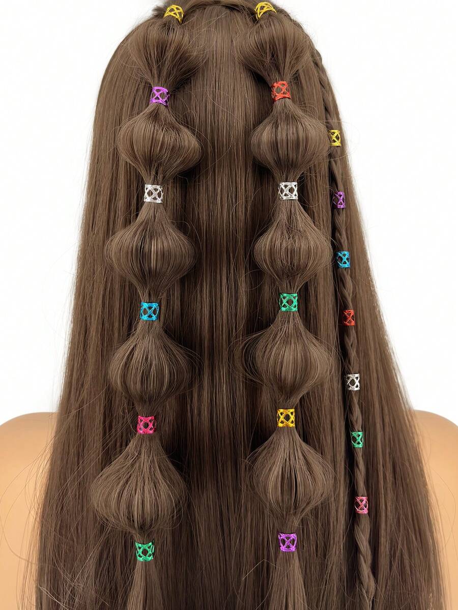 100 piezas Conjunto de accesorios para el cabello multicolor, adecuado para trenzas y rastas, incluye cuentas, ligas para el cabello, pinzas y diademas de metal ajustables
