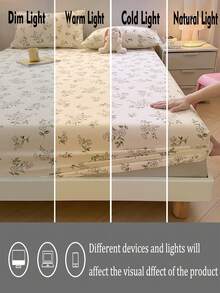 3pcs White Printed Fitted Sheets, Anti-Pilling Mattress Protector, Soft & Skin-Friendly, Boys & Girls Student Dorm Bedding, Multiple Colors Available, Full Coverage Mattress Protector, Machine Washable - White - View 4