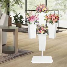 Flower Display Stand With Buckets, Flower Pot Stand, Flower Stand Metal, Florist Bouquet Shelf For Wedding, Party, Events, White-Yl - White - View 6