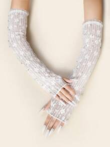 1 Paar Frauen Ganzarm Handschuhe mit vollständigem Strass, neue Vintage Stil Mesh Spitzen lange Braut Hochzeitskleid Handschuhe, schwarz