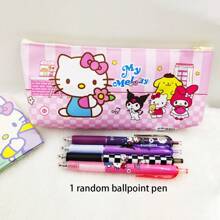 Sanrio 2PCS Sanrio Stationery Set: Cartoon Pencil Case + Random Sanrio Pen, Large Capacity, Ideal For Holiday Gifts