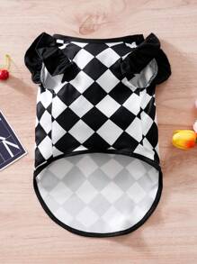 1pc Rhombus Pattern Cap Sleeve Pet Clothes, Outfit For Cats & Dogs