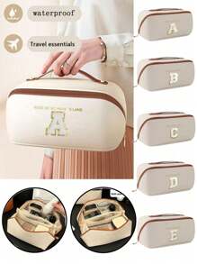 Premium PU Cosmetic Bag Travel Bag,With Letter Cosmetic Storage Bag, Large Capacity Layered Cosmetic Bag Zipper Bag, Portable Travel Organizer Multifunctional Waterproof Bag, Cosmetic Storage Bag, Travel Accessories, Travel Essentials, Cruise Essentials, Jewelry Storage, Lip Oil Storage, Nail Polish Storage, Valentine's Day Gift, Bridesmaid Gift, Birthday Gift, Friend And Teacher Gift, Holiday Gift, Mother Gift,Gift For Women