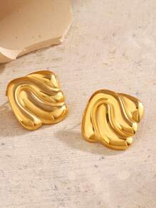 2 Pieces Of Stainless Steel Personalized Elegant Women's Fashion Gold Steel Color Color Blocked Geometric Water Ripple Shaped Earrings Suitable For Women's Daily Summer Shopping And Travel Wearing Earrings