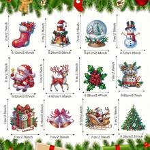 12pcs Diamond Painting Keychain Kit, Gingerbread Pattern, Round Diamond PMMA DIY Craft, Full Diamond Pendant Set, Can DIY Collaboratively, Can Be Gifts For Friends, Mothers, Christmas Home Decor