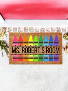 1pc Customized Classroom Doormat, Personalized Teacher Crayon Welcome Mat, Customizable Text Doormat, Rainbow Color Suitable For Classroom Decoration, Suitable For Kindergarten, Primary School, And Back To School Season