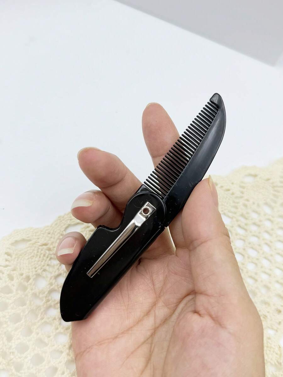1 chiếc lược chải râu mini gấp gọn, màu đen, lược bỏ túi nhỏ gọn dành cho nam và nữ, tiện lợi khi đi du lịch.
