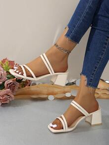 Nuevas sandalias con suela gruesa y tacón alto para mujer, estilo blanco y negro - Beis - Ver 6