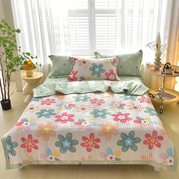1 Stück Ultra-weiche Kühlende Tagesdecke - Leichtgewichtige Ganzjahresbettwäsche mit modernem kariertem Blumenmuster, 100% Polyester, maschinenwaschbar für Einzel-/Doppelbetten, Hotels, Camping & Heimdekoration, Hotelluxus Bettwäsche | Modernes gestepptes Design | mit Schallwellen-Technologie geprägt