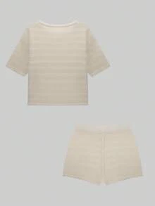 Ensemble élégant en tricot pour femmes, 2 pièces, short à manches courtes pour le printemps/automne, cardigan à col rond pour l'automne/hiver, tenue polyvalente