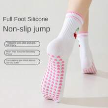 1 Pair Of Cherry Silicone Anti Slip Women's Socks, Yoga Socks, Cute Ballet Pilates Sports Fitness Socks, Breathable Sports Socks