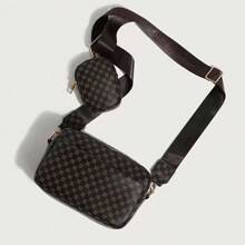 Two Pieces Embroidered Thread Men's Crossbody Bag, Mini Key Bag, Fashionable And Retro Bag, Crossbody Bag