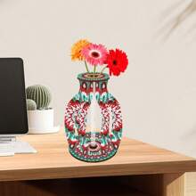 1 Stück DIY 5D Diamant-Malerei Set, handgefertigte Diamant-Kunst Vase Dekoration mit Mandala Blumen Muster, aus Holzmaterial mit transparenter Röhre, Tischdeko, Party, Heimdekoration, bedeutungsvolle handgefertigte Geschenk
