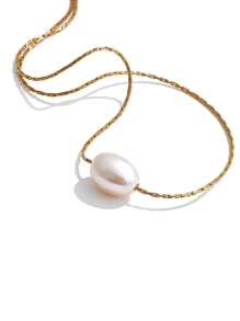1pc Cultured Pearl & Copper Gold Plated Necklace, Simple & Fashionable, Suitable For Women's Daily Wear, Party, Gift
