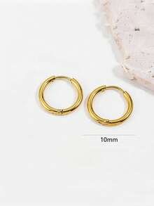 8 件不锈钢实心圆环 Huggies 耳环套装 男女款可叠戴 18K 镀金小耳骨圈