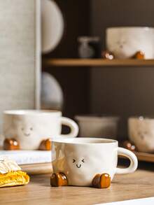 1 件可爱卡通陶瓷杯带脚印表情，家用下午茶咖啡杯，拿铁杯，花茶杯，早餐牛奶杯，情侣水杯，节日礼物，送给家人和朋友的礼物 - 彩色 - 查看 8