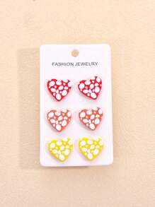 3 Pairs Bohemian Style Acrylic Geometric Print Earrings For Women, Jewelry For Party And Vacation
