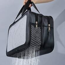 Bolsa de aseo transparente con separación de seco y húmedo, portátil, impermeable, de doble capa, organizador de artículos de tocador de gran capacidad, multifunción, bolsa de almacenamiento de maquillaje de PVC - Negro - Ver 4