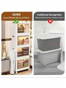 5layers   Plastic Storage Box Organizer, Stackable Storage Box, Covered Storage Box, Storage Container Organizer For Kitchen, Bedroom, Living Room, Study, Office, Foldable Storage Box, Saving Space - White - View 6