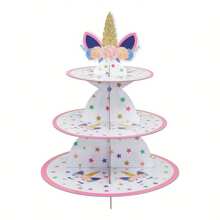 1pc 3-Tier Cardboard Cupcake Stand, Tower Round Cake Stand Holder, Reusable Dessert Holder Donuts Display Table, Wedding/Christmas/New Year/ Unicorn Theme Party Decoration Supplies