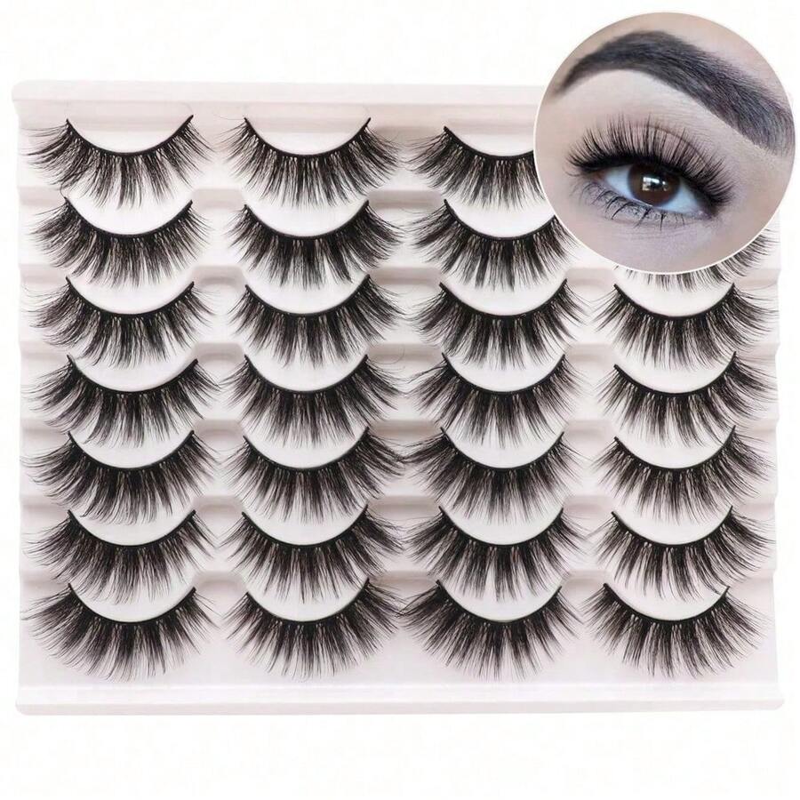 Pestañas postizas de aspecto natural, paquete de pestañas postizas de visón artificial hechas a mano esponjosas, 14 pares de pestañas de estilo ojo de gato (54) - Ojo lindo - Ver 1