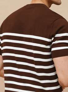Tricou tricotat cu dungi și guler rotund, simplu și la modă, casual, de zi cu zi