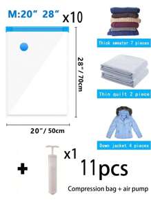 11 pièces Sacs de scellage sous vide pour voyages estivaux, sacs de rangement sous vide en plastique PVC transparent, sacs de rangement sous vide pour vêtements, essentiels de rangement gain de place, sacs de stockage sous vide grande capacité, sacs de rangement sous vide pour vêtements à la maison, sacs de stockage sous vide pour voyages, sacs de stockage sous vide anti-moisissure et anti-poussière, pour couettes, vêtements, chaussures, sous-vêtements