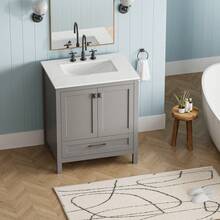 Simple-30" Freestanding Bathroom Vanity With Sink, Carrara Engineered Marble Vanity Top With Under-Mounted Rectangular Ceramic Sink, Large Storage Soft-Close Door, Solid Wood Frame, Grey 24V03-30GR-9630 - Multicolor - View 7