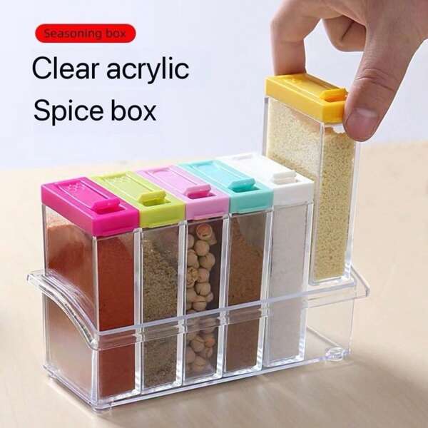 Simple Transparent Seasoning Bottle Storage Box, Kitchen Condiment Jar Set, Creative Salt Shaker