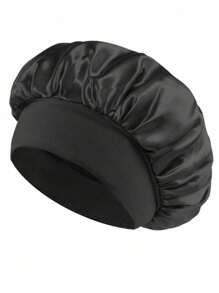 3PCS Silk Bonnet For Sleeping, Satin Hair Bonnets, Soft Elastic Band Silk Sleep Cap, Silk Hair Wrap For Curly Hair (Black Gold) Back To School Hair Bonnet