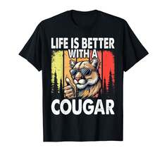Life Is Better With A Cougar Funny Cougars T-Shirt]ET Gifts For Boyfriend - Black - View 1
