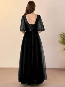 Vestidos de fiesta formales para mujer, vestidos de graduación con encaje, lentejuelas y malla, vestidos de noche largos de dama de honor con volantes y lentejuelas