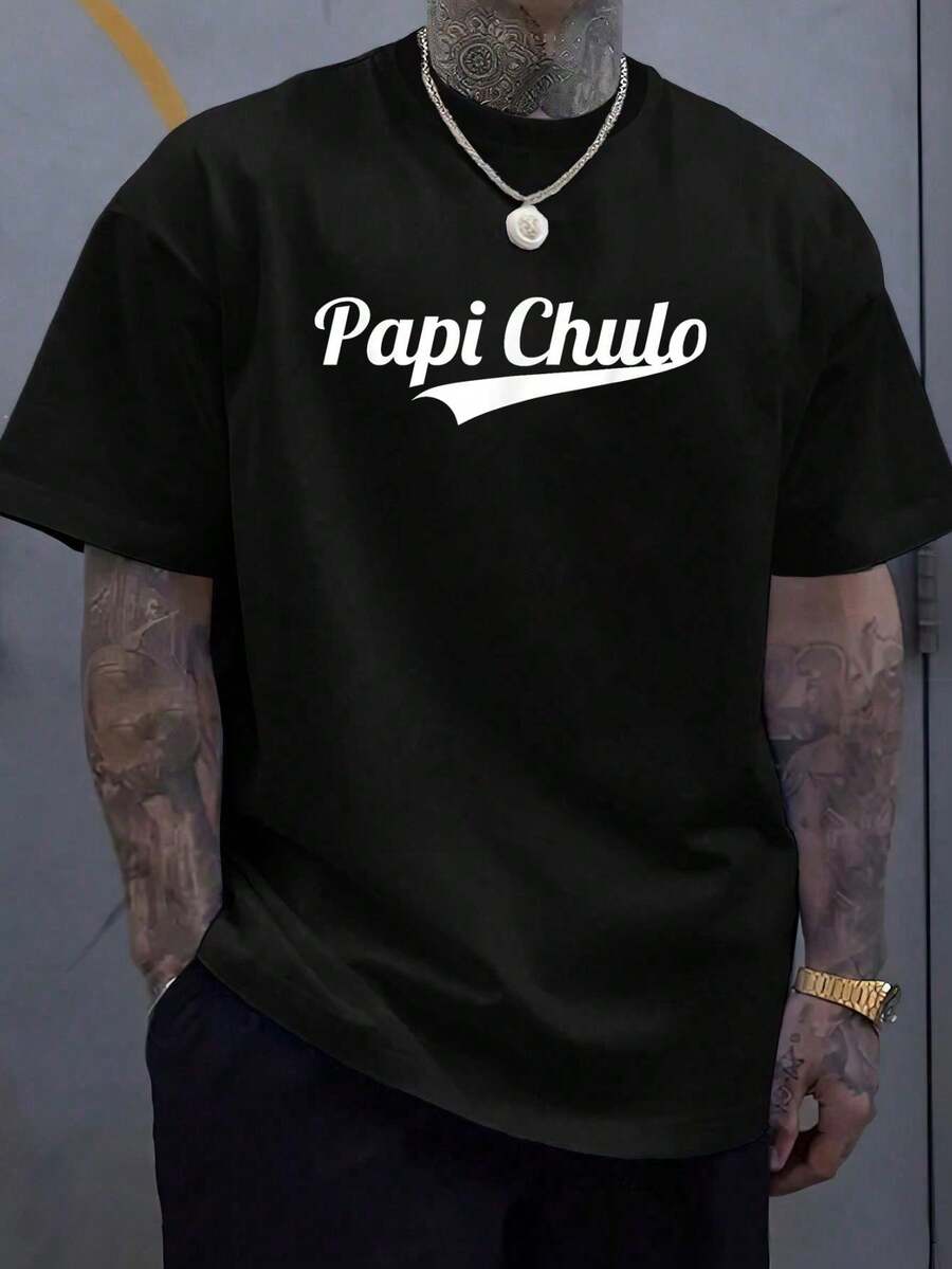 100% Cotton Papi Chulo Cool Daddy Father's Day Gift Best Papa T-Shirt, Printed Graphic Tee For Men,  Summer Casual Short Sleeved Men's Tops T-Shirt - Black - View 1