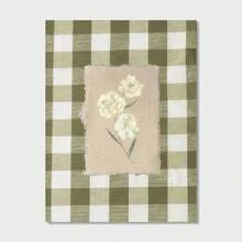 1PC Unframed Green Gingham Flower Vintage Poster Canvas Print Minimalist Wall Art Botanical Floral Aesthetic Decor Retro Painting For Dorm,Office,Living Room,Bedroom,Modern Home Decoration - Multicolor - View 11