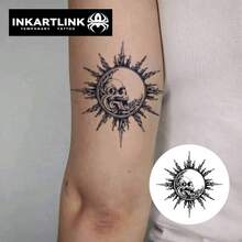 INKARTLINK 纹身贴纸 太阳骷髅临时纹身 防水持久 1-2 周 暗黑朋克图腾 - 黑色 - 查看 4