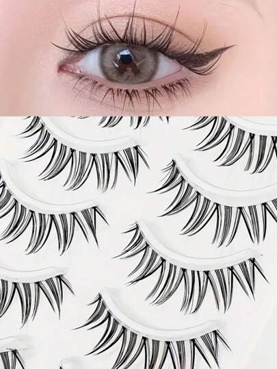 5 Pairs Manga Lashes, Clear Band Anime Lashes , Spiky Anime False Eyelashes Natural Look, Japanese Lashes Looks Like Cluster Manga Lashes Individual, Reusable Cosplay Wispy Strip Eyelashes