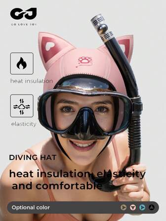 GOLOVEJOY 1 stuk schattige roze duikhelm in de vorm van een kat, zeer elastische, dikke, warme en waterdichte zonnebrandcrème met kattenoren in cartoonstijl, snorkelmuts, strandbenodigdheden, strandaccessoires, zwembadfloat