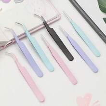 2 件紫色不锈钢镊子（1 件直镊子和 1 件弯镊子），DIY 工艺工具